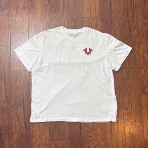 Y2K True Religion Buddha Horseshoe Stacked Logo Graphic T-Shirt